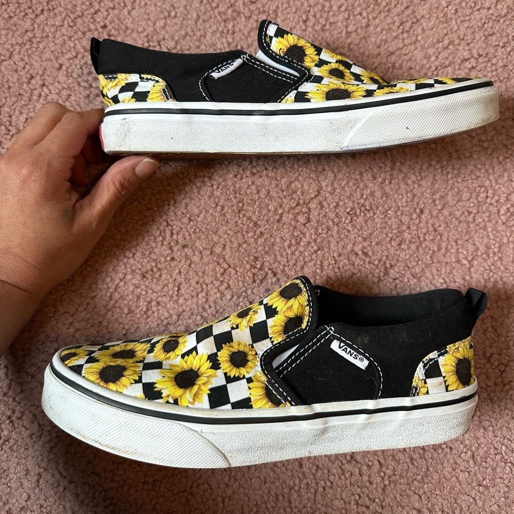 Vans Slip Ons. Woman Missy Size 4. Sunflower Black White Checkered UK 3 - Picture 3 of 6